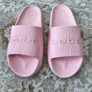 bebe Pastel Pink Logo Slide Sandals